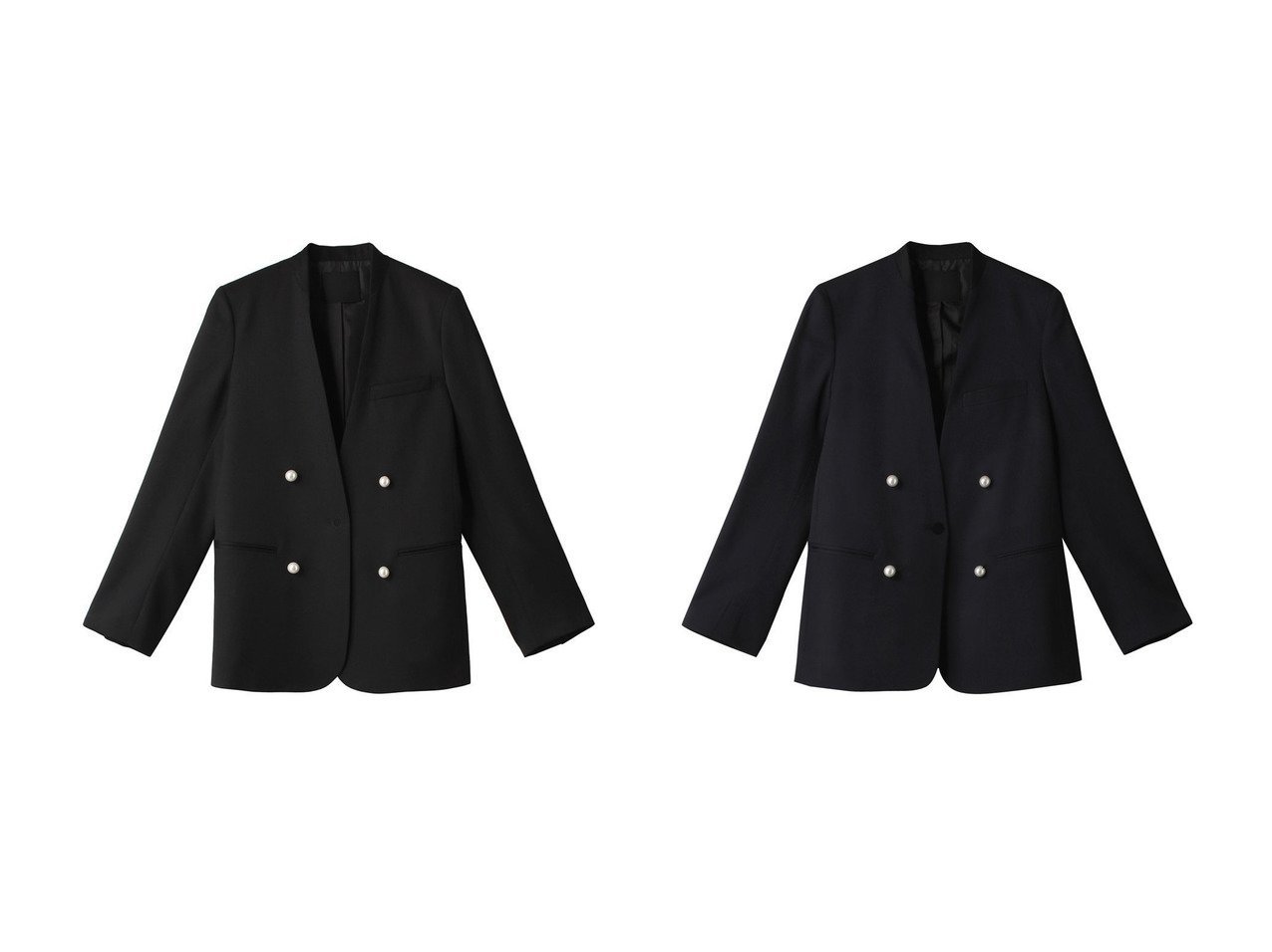 【CINOH/チノ】のBLACK FORMAL ノーカラージャケット 【ECで売れてるランキング上位の人気ファッション通販 コーディネート通販 / Popular clothes】おすすめ！トレンド、レディースファッションの通販  おすすめ人気トレンドファッション通販アイテム インテリア・キッズ・メンズ・レディースファッション・服の通販 founy(ファニー) 　ファッション　Fashion　レディースファッション　WOMEN　アウター　Coat Outerwear　ジャケット　Jackets　ノーカラージャケット　No Collar Leather Jackets　エレガント 上品　Elegant　オケージョン　Occasion　シンプル　Simple　ジャケット　Jacket　パール　Pearl　フロント　Front　マニッシュ　Mannish　定番　Standard　ブラック系　Black　ブルー系　Blue　|ID:crp329100000206997