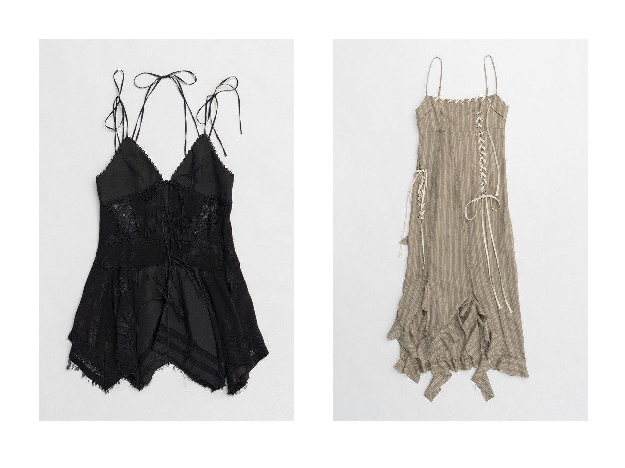 【PRANK PROJECT/プランク プロジェクト】のハンカチーフヘムミニドレス Handkerchief Hem Mini Dress&ラッフルレースアップストライプワンピ Ruffle Lace-Up Stripe Onepiece 【 人気ファッション通販 コーディネート通販】おすすめ！人気、トレンド、レディースファッションの通販 おすすめ人気トレンドファッション通販アイテム インテリア・キッズ・メンズ・レディースファッション・服の通販 founy(ファニー) 　ファッション　Fashion　レディースファッション　WOMEN　ワンピース　Dress　ドレス　Party Dresses　チュニック　Tunic　2025年　2025　2025春夏・S/S　Ss,Spring/Summer,2025　A/W・秋冬　Aw・Autumn/Winter・Fw・Fall-Winter　S/S・春夏　Ss・Spring/Summer　おすすめ　Recommend　とろみ　Thickness　アンティーク　Antique　インナー　Inner　チュニック　Tunic　デニム　Denim　ドレス　Dress　リボン　Ribbon　レース　Race　ワイド　Wide　今季　This Season　夏　Summer　春　Spring　ブラック系　Black　ホワイト系　White　グレー系　Gray　ベージュ系　Beige　ブルー系　Blue　|ID:crp329100000207103