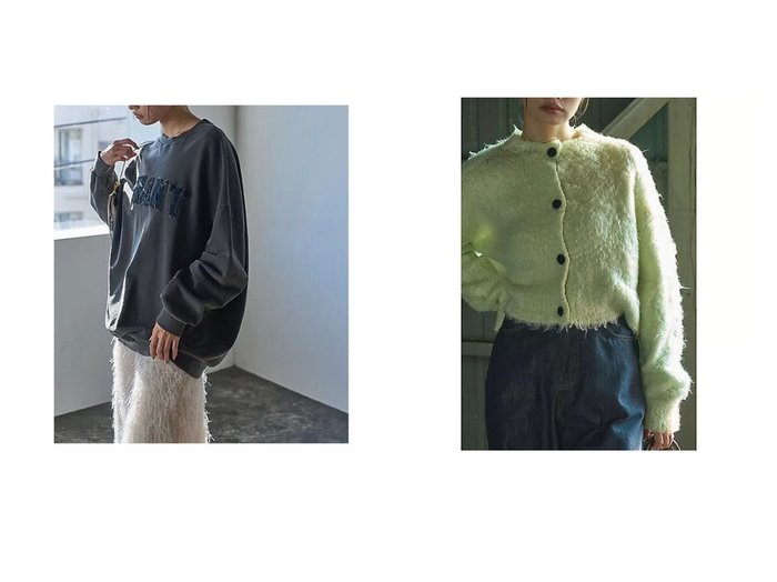 【marjour/マージュール】のBUTTON SHAGGY CARDIGAN&GRANT SWEAT 【トップス、カットソー 人気ファッション通販 コーディネート通販】おすすめ！人気、トレンド、レディースファッションの通販  おすすめ人気トレンドファッション通販アイテム 人気、トレンドファッション・服の通販 founy(ファニー) ファッション Fashion レディースファッション WOMEN トップス・カットソー Tops/Tshirt パーカ Sweats スウェット Sweat カーディガン Cardigans シアー Sheer ジャケット Jacket スウェット Sweat ストレッチ Stretch デニム Denim バランス Balance ラップ Wrap おすすめ Recommend カーディガン Cardigan キャミソール Camisole 冬 Winter |ID:crp329100000207533