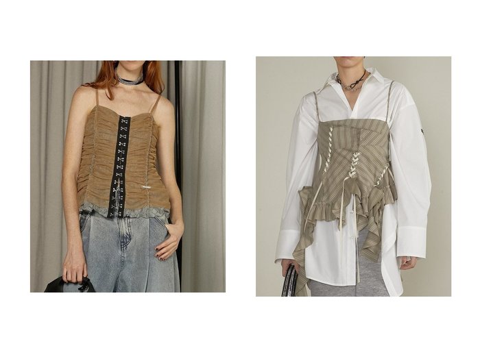 【PRANK PROJECT/プランク プロジェクト】のラッフルレースアップストライプトップス Ruffle Lace-Up Stripe Top&フロントフックアイキャミソール Front Hook Eye Camisole 【 人気ファッション通販 コーディネート通販】おすすめ！人気、トレンド、レディースファッションの通販  おすすめ人気トレンドファッション通販アイテム インテリア・キッズ・メンズ・レディースファッション・服の通販 founy(ファニー) https://founy.com/ ファッション Fashion レディースファッション WOMEN トップス・カットソー Tops/Tshirt キャミソール / ノースリーブ No Sleeves シャツ/ブラウス Shirts/Blouses ロング / Tシャツ T-Shirts カットソー Cut and Sewn 2025年 2025 2025春夏・S/S Ss,Spring/Summer,2025 インナー Inner カッティング Cutting キャミソール Camisole ジャケット Jacket ストライプ Stripe タンク Tank チュール Tulle バランス Balance フロント Front ワッシャー Washer 夏 Summer 春 Spring S/S・春夏 Ss・Spring/Summer |ID:crp329100000207849