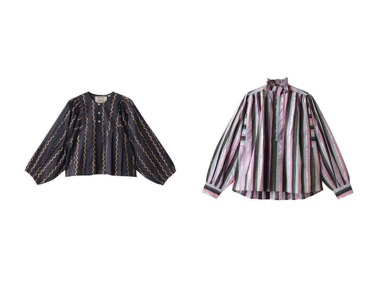 【SZ Blockprints/エスゼット ブロックプリント】のEVA TOP MAGGI ノーカラーブラウス&KALI TOP MULTI STRIPE フリルスタンドカラーシャツ 【トップス、カットソー 人気ファッション通販 コーディネート通販】おすすめ！人気、トレンド、レディースファッションの通販  おすすめ人気トレンドファッション通販アイテム インテリア・キッズ・メンズ・レディースファッション・服の通販 founy(ファニー) 　ファッション　Fashion　レディースファッション　WOMEN　トップス・カットソー　Tops/Tshirt　シャツ/ブラウス　Shirts/Blouses　2025年　2025　2025春夏・S/S　Ss,Spring/Summer,2025　スリーブ　Sleeve　バランス　Balance　フォルム　Form　ロング　Long　夏　Summer　春　Spring　S/S・春夏　Ss・Spring/Summer　|ID:crp329100000208098