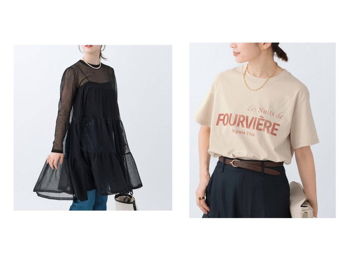 【IENA/イエナ】のFOURVIERE Tシャツ&ティアードシアーミニワンピース 【 人気ファッション通販 コーディネート通販】おすすめ！人気、トレンド、レディースファッションの通販  おすすめ人気トレンドファッション通販アイテム 人気、トレンドファッション・服の通販 founy(ファニー) 　ファッション　Fashion　レディースファッション　WOMEN　ワンピース　Dress　トップス・カットソー　Tops/Tshirt　シャツ/ブラウス　Shirts/Blouses　ロング / Tシャツ　T-Shirts　2025年　2025　2025春夏・S/S　Ss,Spring/Summer,2025　おすすめ　Recommend　カットソー　Cut And Sew　シアー　Sheer　デニム　Denim　フェミニン　Feminine　長袖　Long Sleeve　プリント　Print　|ID:crp329100000208142