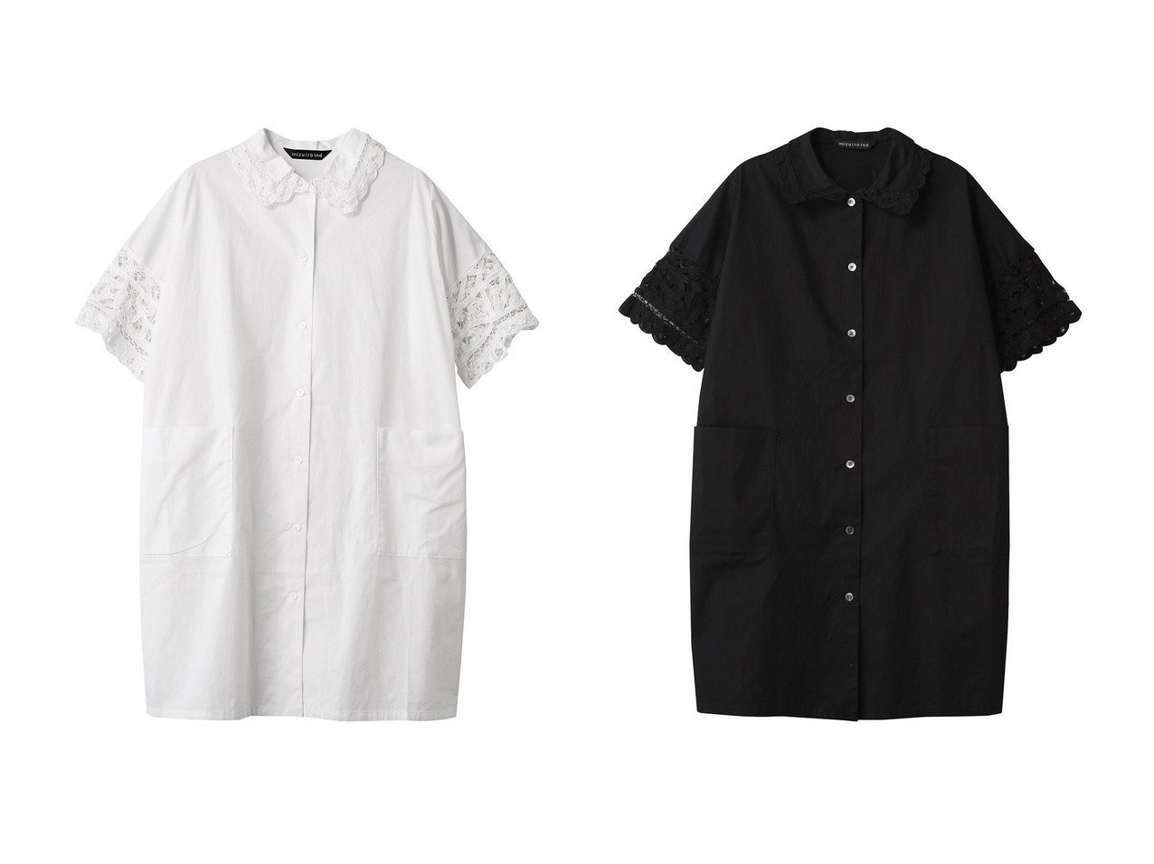 【mizuiro ind/ミズイロ インド】のbatten lace wide shirt OP ワンピース 【ワンピース、ドレス 人気ファッション通販 コーディネート通販】おすすめ！人気、トレンド、レディースファッションの通販  おすすめ人気トレンドファッション通販アイテム インテリア・キッズ・メンズ・レディースファッション・服の通販 founy(ファニー) 　ファッション　Fashion　レディースファッション　WOMEN　ワンピース　Dress　チュニック　Tunic　2025年　2025　2025春夏・S/S　Ss,Spring/Summer,2025　チュニック　Tunic　フェミニン　Feminine　フロント　Front　レース　Race　エレガント 上品　Elegant　夏　Summer　春　Spring　S/S・春夏　Ss・Spring/Summer　ホワイト系　White　ブラック系　Black　|ID:crp329100000208245