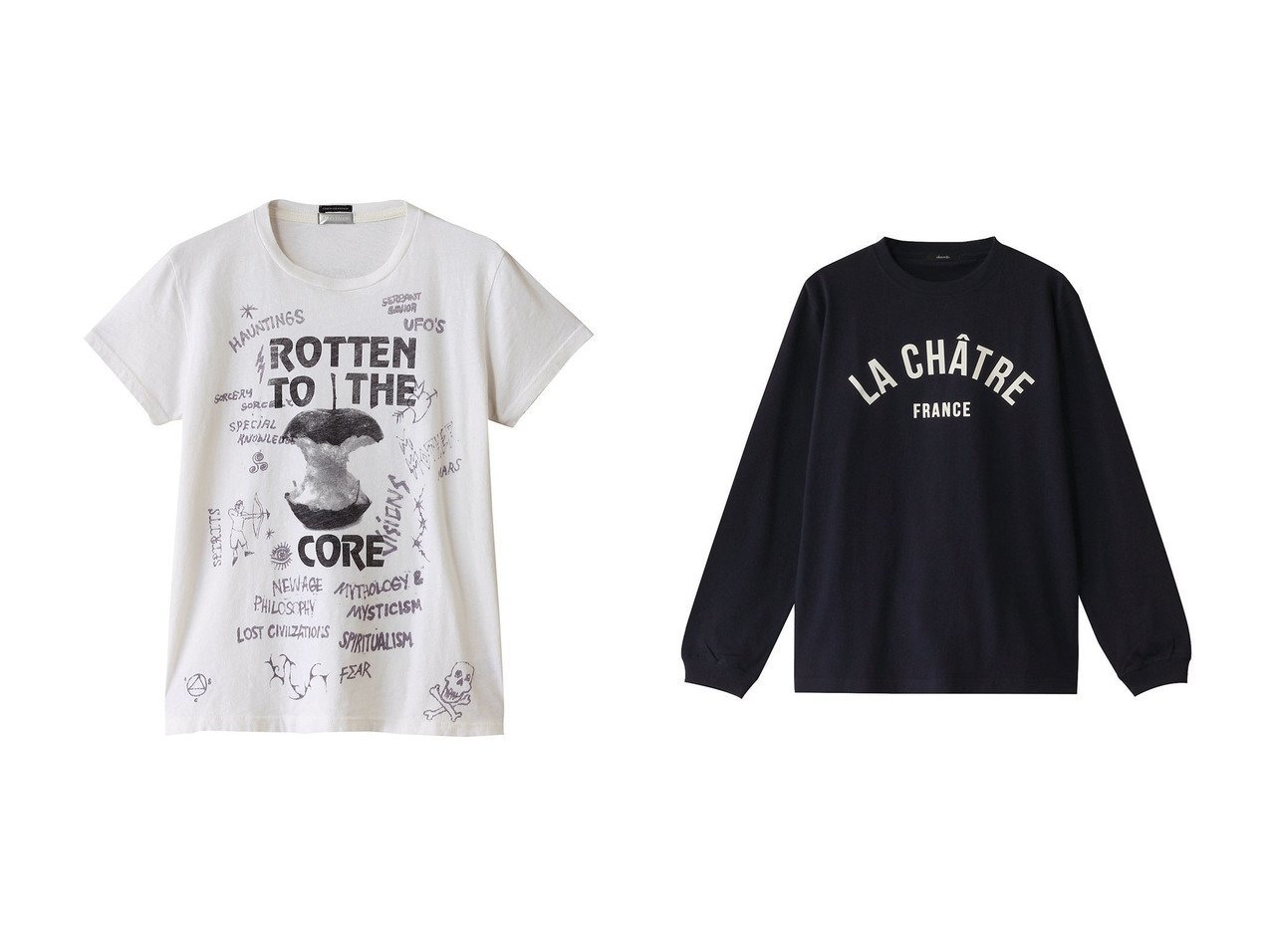 【MOTHER/マザー】のROTTEN TO THE CORE プリントTシャツ(RTC)&【allureville/アルアバイル】のカレッジライクフォントロンTEE 【トップス、カットソー 人気ファッション通販 コーディネート通販】おすすめ！人気、トレンド、レディースファッションの通販  おすすめ人気トレンドファッション通販アイテム インテリア・キッズ・メンズ・レディースファッション・服の通販 founy(ファニー) 　ファッション　Fashion　レディースファッション　WOMEN　トップス・カットソー　Tops/Tshirt　シャツ/ブラウス　Shirts/Blouses　ロング / Tシャツ　T-Shirts　カットソー　Cut and Sewn　2025年　2025　2025春夏・S/S　Ss,Spring/Summer,2025　ショート　Short　スリーブ　Sleeve　デニム　Denim　プリント　Print　ボトム　Bottom　モチーフ　Motif　夏　Summer　定番　Standard　春　Spring　S/S・春夏　Ss・Spring/Summer　無地　Plain Color　おすすめ　Recommend　ジャケット　Jacket　バランス　Balance　プリーツ　Pleats　ロング　Long　ワイド　Wide　ホワイト系　White　ブルー系　Blue　グリーン系　Green　|ID:crp329100000208256