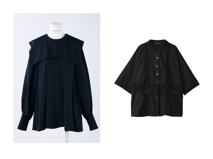 【ENFOLD/エンフォルド】のPEピンストライプ プリーツP.プルオーバー&【mizuiro ind/ミズイロ インド】のbatten lace wide shirt シャツ 【トップス、カットソー 人気ファッション通販 コーディネート通販】おすすめ！人気、トレンド、レディースファッションの通販  おすすめ人気トレンドファッション通販アイテム 人気、トレンドファッション・服の通販 founy(ファニー) ファッション Fashion レディースファッション WOMEN トップス・カットソー Tops/Tshirt シャツ/ブラウス Shirts/Blouses プルオーバー Pullover オケージョン Occasion サテン Satin スクエア Square ストライプ Stripe スリーブ Sleeve セットアップ Set Up トライアングル Triangle プリーツ Pleats ポケット Pocket ロング Long ワイド Wide おすすめ Recommend 2025年 2025 2025春夏・S/S Ss,Spring/Summer,2025 フェミニン Feminine マニッシュ Mannish レース Race エレガント 上品 Elegant 今季 This Season 夏 Summer 春 Spring S/S・春夏 Ss・Spring/Summer |ID:crp329100000208257