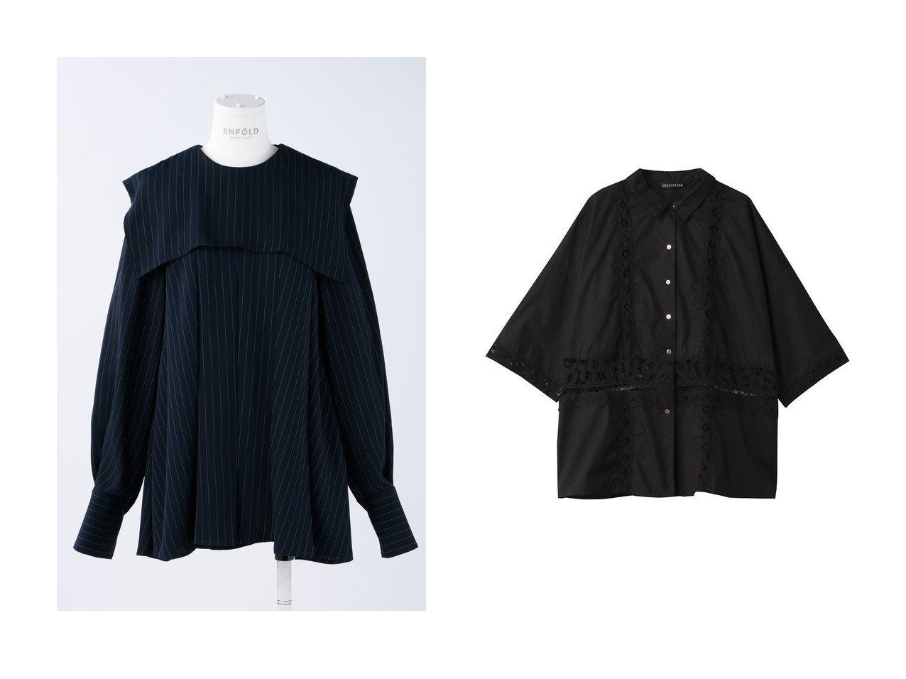 【ENFOLD/エンフォルド】のPEピンストライプ プリーツP.プルオーバー&【mizuiro ind/ミズイロ インド】のbatten lace wide shirt シャツ 【トップス、カットソー 人気ファッション通販 コーディネート通販】おすすめ！人気、トレンド、レディースファッションの通販  おすすめ人気トレンドファッション通販アイテム インテリア・キッズ・メンズ・レディースファッション・服の通販 founy(ファニー) 　ファッション　Fashion　レディースファッション　WOMEN　トップス・カットソー　Tops/Tshirt　シャツ/ブラウス　Shirts/Blouses　プルオーバー　Pullover　オケージョン　Occasion　サテン　Satin　スクエア　Square　ストライプ　Stripe　スリーブ　Sleeve　セットアップ　Set Up　トライアングル　Triangle　プリーツ　Pleats　ポケット　Pocket　ロング　Long　ワイド　Wide　おすすめ　Recommend　2025年　2025　2025春夏・S/S　Ss,Spring/Summer,2025　フェミニン　Feminine　マニッシュ　Mannish　レース　Race　エレガント 上品　Elegant　今季　This Season　夏　Summer　春　Spring　S/S・春夏　Ss・Spring/Summer　ブルー系　Blue　ホワイト系　White　ブラック系　Black　|ID:crp329100000208257