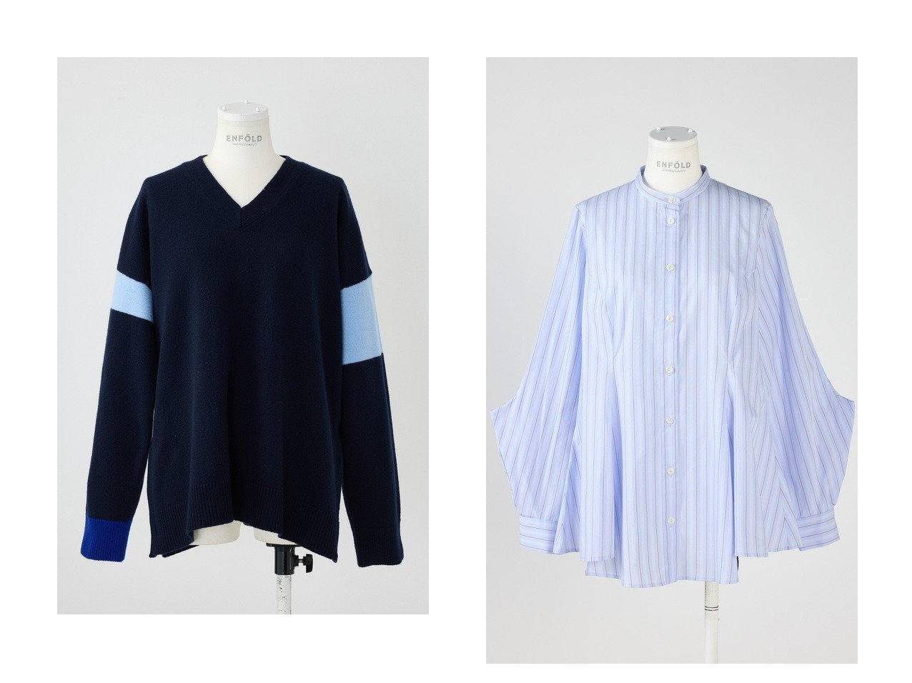 【ENFOLD/エンフォルド】のVネックカラーブロックP.プルオーバー&Broadcloth stripe フレアシャツ 【ECで売れてるランキング上位の人気ファッション通販 コーディネート通販 / Popular clothes】おすすめ！トレンド、レディースファッションの通販  おすすめ人気トレンドファッション通販アイテム インテリア・キッズ・メンズ・レディースファッション・服の通販 founy(ファニー) 　ファッション　Fashion　レディースファッション　WOMEN　トップス・カットソー　Tops/Tshirt　ニット　Knit Tops　プルオーバー　Pullover　Vネック　V-Neck　シャツ/ブラウス　Shirts/Blouses　ブロック　Block　エレガント 上品　Elegant　2025年　2025　2025春夏・S/S　Ss,Spring/Summer,2025　スリーブ　Sleeve　フェミニン　Feminine　フレア　Flare　ベスト　Vest　ロング　Long　夏　Summer　春　Spring　S/S・春夏　Ss・Spring/Summer　グリーン系　Green　ブルー系　Blue　グレー系　Gray　|ID:crp329100000208272