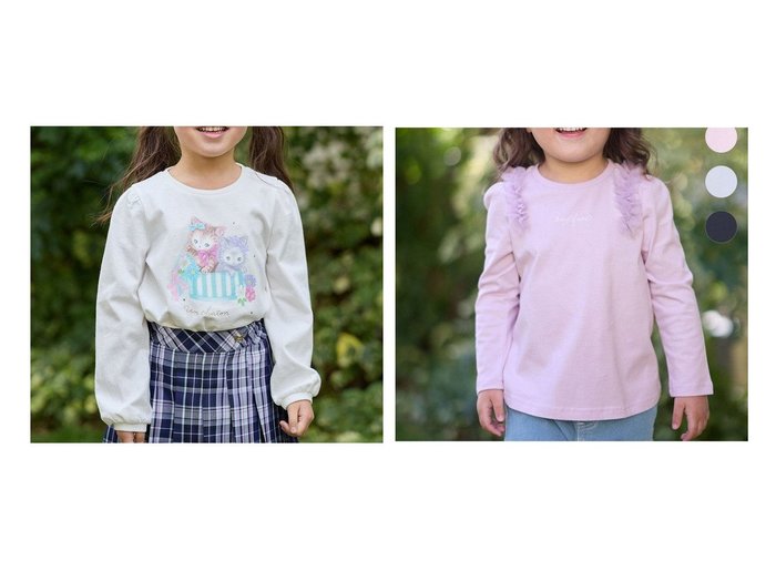 【any FAM / KIDS/エニファム】のガーリーアート 長袖Tシャツ&チュールフリル 長袖Tシャツ 【KIDS】子供服のおすすめ！人気トレンド・キッズ ファッションの通販  おすすめ人気トレンドファッション通販アイテム 人気、トレンドファッション・服の通販 founy(ファニー) 　ファッション　Fashion　キッズファッション　KIDS　トップス・カットソー　Tops/Tees/Kids　春　Spring　カットソー　Cut And Sew　ショルダー　Shoulder　定番　Standard　長袖　Long Sleeve　ポケット　Pocket　ラベンダー　Lavender　S/S・春夏　Ss・Spring/Summer　NEW・新作・新着・新入荷　New Arrivals　夏　Summer　|ID:crp329100000208442