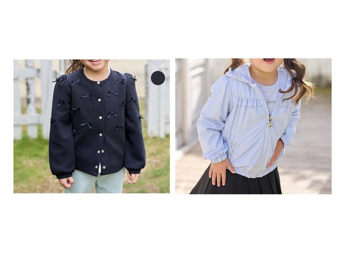 【any FAM / KIDS/エニファム】のスナップボタン リボンカーディガン&シャカシャカ リバーシブルゾン 【KIDS】子供服のおすすめ！人気トレンド・キッズ ファッションの通販  おすすめ人気トレンドファッション通販アイテム 人気、トレンドファッション・服の通販 founy(ファニー) 　ファッション　Fashion　キッズファッション　KIDS　トップス・カットソー　Tops/Tees/Kids　アウター　Coat Outerwear /Kids　NEW・新作・新着・新入荷　New Arrivals　カットソー　Cut And Sew　カーディガン　Cardigan　ガーリー　Girly　ポケット　Pocket　リボン　Ribbon　人気　Popularity　夏　Summer　定番　Standard　春　Spring　S/S・春夏　Ss・Spring/Summer　ジャケット　Jacket　チャーム　Charm　ブルゾン　Blouson　羽織　Haori　無地　Plain Color　リバーシブル　Reversible　|ID:crp329100000208443