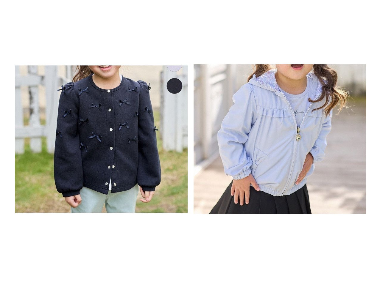 【any FAM / KIDS/エニファム】のスナップボタン リボンカーディガン&シャカシャカ リバーシブルゾン 【KIDS】子供服のおすすめ！人気トレンド・キッズ ファッションの通販  おすすめ人気トレンドファッション通販アイテム インテリア・キッズ・メンズ・レディースファッション・服の通販 founy(ファニー) 　ファッション　Fashion　キッズファッション　KIDS　トップス・カットソー　Tops/Tees/Kids　アウター　Coat Outerwear /Kids　NEW・新作・新着・新入荷　New Arrivals　カットソー　Cut And Sew　カーディガン　Cardigan　ガーリー　Girly　ポケット　Pocket　リボン　Ribbon　人気　Popularity　夏　Summer　定番　Standard　春　Spring　S/S・春夏　Ss・Spring/Summer　ジャケット　Jacket　チャーム　Charm　ブルゾン　Blouson　羽織　Haori　無地　Plain Color　リバーシブル　Reversible　ブルー系　Blue　レッド系　Red　|ID:crp329100000208443