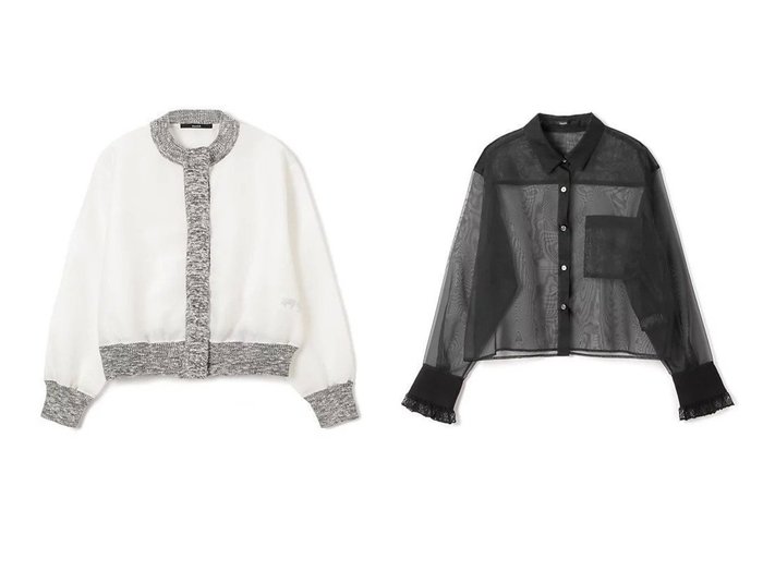 【Munich/ミューニック】のmatte organdy x lace rib cuff shirt&n cardigan 【トップス、カットソー 人気ファッション通販 コーディネート通販】おすすめ！人気、トレンド、レディースファッションの通販  おすすめ人気トレンドファッション通販アイテム 人気、トレンドファッション・服の通販 founy(ファニー) ファッション Fashion レディースファッション WOMEN トップス・カットソー Tops/Tshirt ニット Knit Tops カーディガン Cardigans シャツ/ブラウス Shirts/Blouses カーディガン Cardigan シアー Sheer モダン Modern リュクス Luxe ロング Long 洗える Washable |ID:crp329100000208670