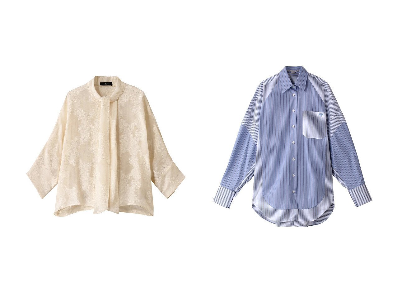 【STELLA McCARTNEY/ステラ マッカートニー】のミックスストライプシャツ&【ebure/エブール】のシアービスジャカード ボウタイブラウス 【トップス、カットソー】 おすすめ人気トレンドファッション通販アイテム インテリア・キッズ・メンズ・レディースファッション・服の通販 founy(ファニー) 　ファッション　Fashion　レディースファッション　WOMEN　トップス・カットソー　Tops/Tshirt　シャツ/ブラウス　Shirts/Blouses　2025年　2025　2025春夏・S/S　Ss,Spring/Summer,2025　シアー　Sheer　ショート　Short　ジャカード　Jacquard　スリーブ　Sleeve　デニム　Denim　ドレープ　Drape　ロング　Long　夏　Summer　春　Spring　S/S・春夏　Ss・Spring/Summer　イエロー系　Yellow　ブルー系　Blue　|ID:crp329100000209781