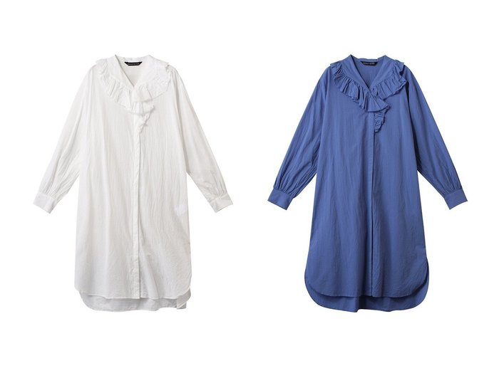 【mizuiro ind/ミズイロ インド】のfrill collar shirt OP ワンピース 【ワンピース、ドレス】 おすすめ人気トレンドファッション通販アイテム 人気、トレンドファッション・服の通販 founy(ファニー) 　ファッション　Fashion　レディースファッション　WOMEN　ワンピース　Dress　チュニック　Tunic　2025年　2025　2025春夏・S/S　Ss,Spring/Summer,2025　チュニック　Tunic　フェミニン　Feminine　フリル　Frills　リラックス　Relax　ロング　Long　エレガント 上品　Elegant　夏　Summer　旅行　Travel　春　Spring　S/S・春夏　Ss・Spring/Summer　|ID:crp329100000209862