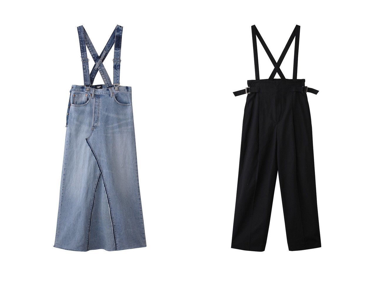 【Whim Gazette/ウィムガゼット】の【Jeanie Blue】SUSPENDER SKIRT&【DEPAREILLE/デパリエ】のコットンリネンツイルサスペンダーパンツ 【ワンピース、ドレス】 おすすめ人気トレンドファッション通販アイテム インテリア・キッズ・メンズ・レディースファッション・服の通販 founy(ファニー) 　ファッション　Fashion　レディースファッション　WOMEN　スカート　Skirt　ロングスカート　Long Skirt　パンツ　Pants　2025年　2025　2025春夏・S/S　Ss,Spring/Summer,2025　おすすめ　Recommend　サスペンダー　Suspenders　スリット　Slit　デニム　Denim　ビンテージ　Vintage　ロング　Long　夏　Summer　春　Spring　S/S・春夏　Ss・Spring/Summer　ブルー系　Blue　|ID:crp329100000210114