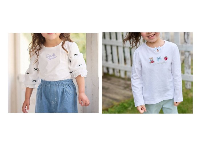 【any FAM / KIDS/エニファム】のリボン×チュール 七分袖Tシャツ&テディベリー刺繍 長袖Tシャツ 【子供服、キッズファッション通販】  おすすめ人気トレンドファッション通販アイテム 人気、トレンドファッション・服の通販 founy(ファニー) 　ファッション　Fashion　キッズファッション　KIDS　トップス・カットソー　Tops/Tees/Kids　NEW・新作・新着・新入荷　New Arrivals　カットソー　Cut And Sew　ガーリー　Girly　チュール　Tulle　トレンド　Trend　バレエ　Ballet　ポケット　Pocket　リボン　Ribbon　夏　Summer　春　Spring　S/S・春夏　Ss・Spring/Summer　フロント　Front　ワンポイント　One Point　長袖　Long Sleeve　|ID:crp329100000210224