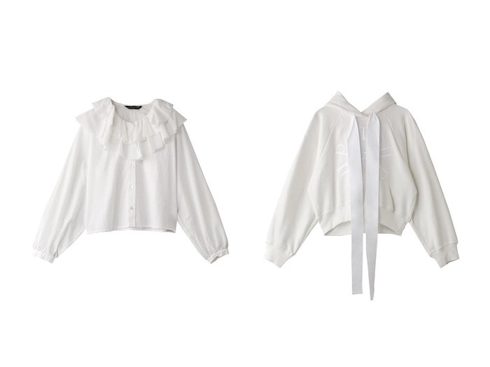 【PATOU/パトゥ】のクロップドフーディー&【mizuiro ind/ミズイロ インド】のdouble frill collars shirt シャツ 【トップス、カットソー】  おすすめ人気トレンドファッション通販アイテム 人気、トレンドファッション・服の通販 founy(ファニー) 　ファッション　Fashion　レディースファッション　WOMEN　トップス・カットソー　Tops/Tshirt　シャツ/ブラウス　Shirts/Blouses　パーカ　Sweats　ロング / Tシャツ　T-Shirts　スウェット　Sweat　カットソー　Cut and Sewn　2025年　2025　2025春夏・S/S　Ss,Spring/Summer,2025　おすすめ　Recommend　スリーブ　Sleeve　ダブル　Double　デニム　Denim　フリル　Frills　ロング　Long　台形　Trapezoid　夏　Summer　春　Spring　S/S・春夏　Ss・Spring/Summer　|ID:crp329100000210280