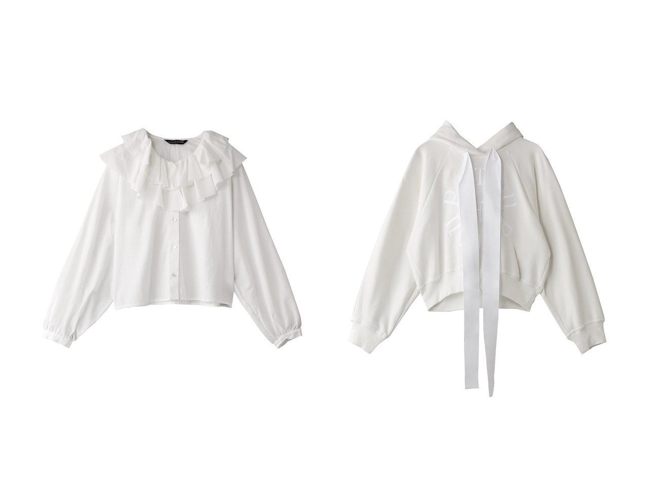 【PATOU/パトゥ】のクロップドフーディー&【mizuiro ind/ミズイロ インド】のdouble frill collars shirt シャツ 【トップス、カットソー】  おすすめ人気トレンドファッション通販アイテム インテリア・キッズ・メンズ・レディースファッション・服の通販 founy(ファニー) 　ファッション　Fashion　レディースファッション　WOMEN　トップス・カットソー　Tops/Tshirt　シャツ/ブラウス　Shirts/Blouses　パーカ　Sweats　ロング / Tシャツ　T-Shirts　スウェット　Sweat　カットソー　Cut and Sewn　2025年　2025　2025春夏・S/S　Ss,Spring/Summer,2025　おすすめ　Recommend　スリーブ　Sleeve　ダブル　Double　デニム　Denim　フリル　Frills　ロング　Long　台形　Trapezoid　夏　Summer　春　Spring　S/S・春夏　Ss・Spring/Summer　ホワイト系　White　ブラック系　Black　|ID:crp329100000210280