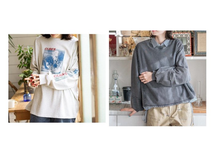 【niko and/ニコアンド】のリメイクハギ裏毛プルオーバー&ダットルーズプリントロングTシャツ 【プチプライス、格安、低価格】  おすすめ人気トレンドファッション通販アイテム 人気、トレンドファッション・服の通販 founy(ファニー) 　ファッション　Fashion　レディースファッション　WOMEN　トップス・カットソー　Tops/Tshirt　シャツ/ブラウス　Shirts/Blouses　ロング / Tシャツ　T-Shirts　プルオーバー　Pullover　おすすめ　Recommend　インナー　Inner　ビスチェ　Bustier　プリント　Print　ベスト　Vest　ルーズ　Loose　ロング　Long　シンプル　Simple　スウェット　Sweat　デニム　Denim　フェミニン　Feminine　ボックス　Box　リメイク　Remake　ワンポイント　One Point　|ID:crp329100000210538