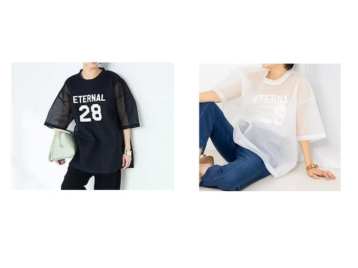 【Rie Miller/リエミラー】のダンボールメッシュプリントTシャツ 【トップス、カットソー】 おすすめ人気トレンドファッション通販アイテム 人気、トレンドファッション・服の通販 founy(ファニー) 　ファッション　Fashion　レディースファッション　WOMEN　トップス・カットソー　Tops/Tshirt　シャツ/ブラウス　Shirts/Blouses　ロング / Tシャツ　T-Shirts　2025年　2025　2025春夏・S/S　Ss,Spring/Summer,2025　おすすめ　Recommend　インナー　Inner　シアー　Sheer　ジャケット　Jacket　トレンド　Trend　プリント　Print　|ID:crp329100000210651