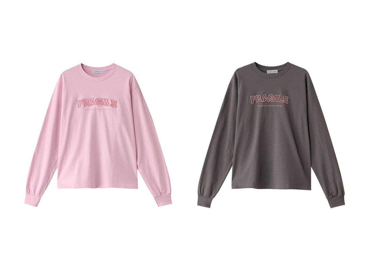 【MAISON SPECIAL/メゾンスペシャル】のFRAGILEエンブロイダリーロンTEE 【トップス、カットソー】 おすすめ人気トレンドファッション通販アイテム インテリア・キッズ・メンズ・レディースファッション・服の通販 founy(ファニー) 　ファッション　Fashion　レディースファッション　WOMEN　トップス・カットソー　Tops/Tshirt　シャツ/ブラウス　Shirts/Blouses　ロング / Tシャツ　T-Shirts　カットソー　Cut and Sewn　2025年　2025　2025春夏・S/S　Ss,Spring/Summer,2025　エンブロイダリー　Embroidery　グラフィック　Graphic　スリーブ　Sleeve　フェミニン　Feminine　ロング　Long　夏　Summer　春　Spring　S/S・春夏　Ss・Spring/Summer　レッド系　Red　グレー系　Gray　ホワイト系　White　|ID:crp329100000211059