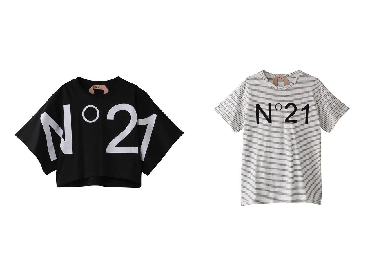 【N°21/ヌメロ ヴェントゥーノ】のロゴプリントクロップドTシャツ&ロゴボーダーTシャツ 【トップス、カットソー】 おすすめ人気トレンドファッション通販アイテム インテリア・キッズ・メンズ・レディースファッション・服の通販 founy(ファニー) 　ファッション　Fashion　レディースファッション　WOMEN　トップス・カットソー　Tops/Tshirt　シャツ/ブラウス　Shirts/Blouses　ロング / Tシャツ　T-Shirts　カットソー　Cut and Sewn　2025年　2025　2025春夏・S/S　Ss,Spring/Summer,2025　クロップド　Cropped　ショート　Short　スリーブ　Sleeve　バランス　Balance　プリント　Print　ワイド　Wide　夏　Summer　春　Spring　S/S・春夏　Ss・Spring/Summer　ホワイト系　White　ブラック系　Black　|ID:crp329100000211365