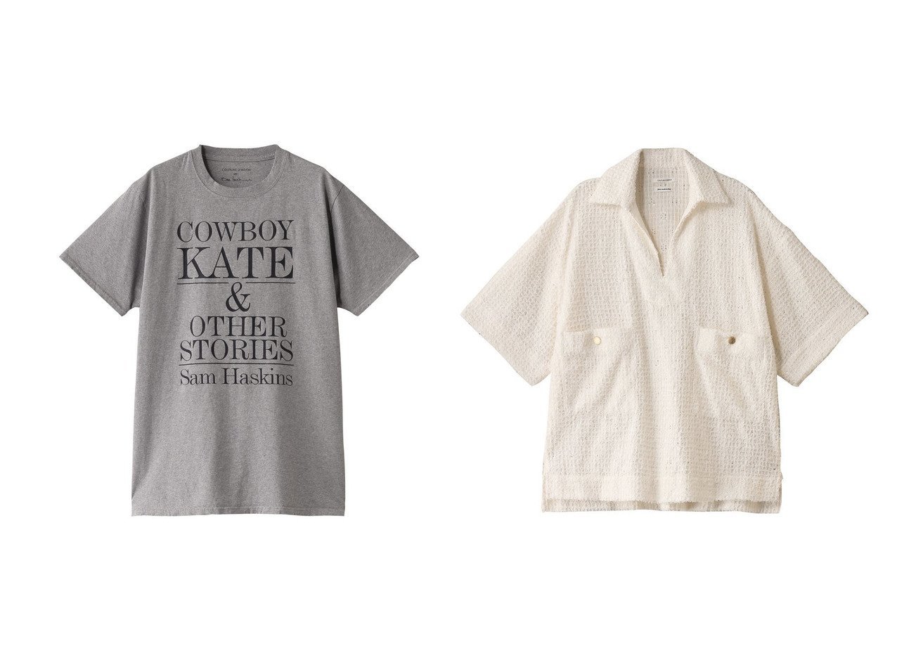 【COUTURE D'ADAM/クチュールドアダム】のSam Haskins ロゴTシャツ&Deauville パイルスキッパーシャツ 【トップス、カットソー】 おすすめ人気トレンドファッション通販アイテム インテリア・キッズ・メンズ・レディースファッション・服の通販 founy(ファニー) 　ファッション　Fashion　レディースファッション　WOMEN　トップス・カットソー　Tops/Tshirt　シャツ/ブラウス　Shirts/Blouses　ロング / Tシャツ　T-Shirts　カットソー　Cut and Sewn　2025年　2025　2025春夏・S/S　Ss,Spring/Summer,2025　ショート　Short　シンプル　Simple　スリーブ　Sleeve　夏　Summer　春　Spring　S/S・春夏　Ss・Spring/Summer　グレー系　Gray　ブラック系　Black　|ID:crp329100000211448