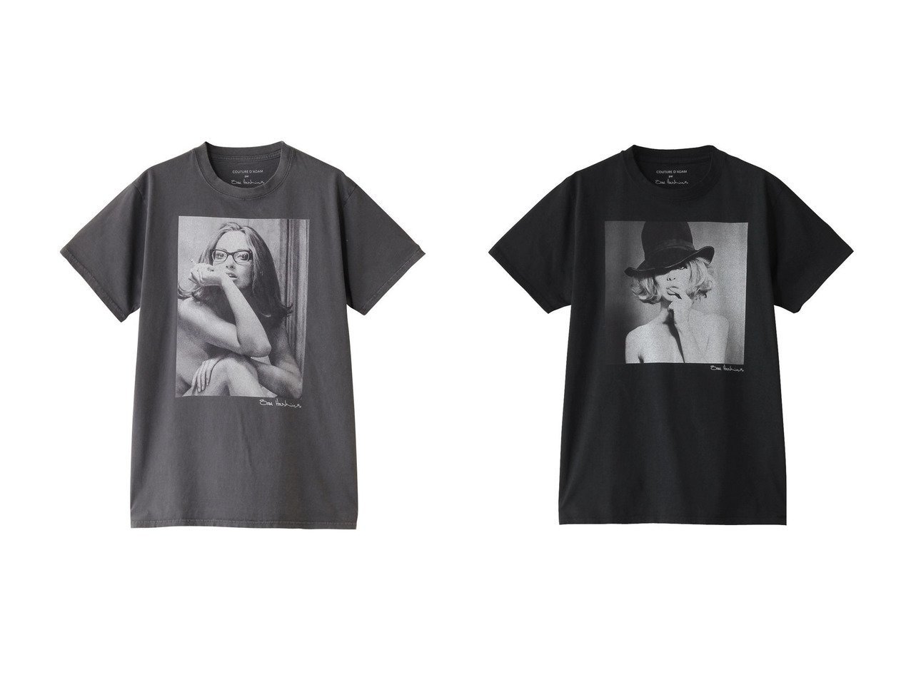 【COUTURE D'ADAM/クチュールドアダム】のSam Haskins プリントTシャツ&Sam Haskins プリントTシャツ 【トップス、カットソー】 おすすめ人気トレンドファッション通販アイテム インテリア・キッズ・メンズ・レディースファッション・服の通販 founy(ファニー) 　ファッション　Fashion　レディースファッション　WOMEN　トップス・カットソー　Tops/Tshirt　シャツ/ブラウス　Shirts/Blouses　ロング / Tシャツ　T-Shirts　カットソー　Cut and Sewn　2025年　2025　2025春夏・S/S　Ss,Spring/Summer,2025　ショート　Short　スリーブ　Sleeve　センター　Center　デニム　Denim　プリント　Print　ボトム　Bottom　モノトーン　Monotone　夏　Summer　春　Spring　S/S・春夏　Ss・Spring/Summer　ブラック系　Black　グレー系　Gray　|ID:crp329100000211449