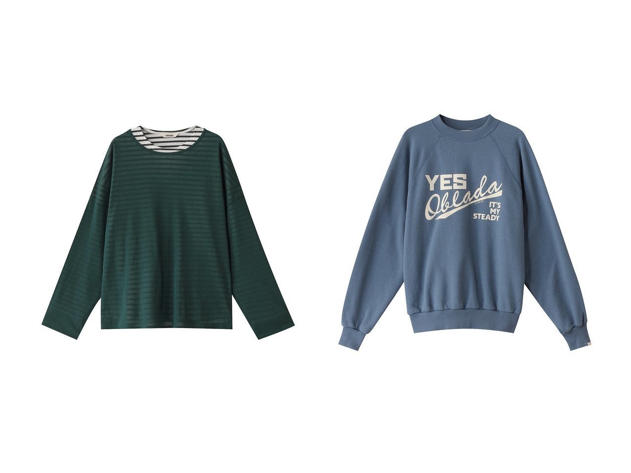 【Oblada/オブラダ】のシアーレイヤー ロングTシャツ&YES オブラダロゴスウェット 【トップス、カットソー】 おすすめ人気トレンドファッション通販アイテム インテリア・キッズ・メンズ・レディースファッション・服の通販 founy(ファニー) 　ファッション　Fashion　レディースファッション　WOMEN　トップス・カットソー　Tops/Tshirt　シャツ/ブラウス　Shirts/Blouses　ロング / Tシャツ　T-Shirts　カットソー　Cut and Sewn　パーカ　Sweats　スウェット　Sweat　2025年　2025　2025春夏・S/S　Ss,Spring/Summer,2025　インナー　Inner　シアー　Sheer　シンプル　Simple　スリーブ　Sleeve　トレンド　Trend　ボーダー　Border　ロング　Long　エレガント 上品　Elegant　夏　Summer　春　Spring　S/S・春夏　Ss・Spring/Summer　グリーン系　Green　ブラック系　Black　ブルー系　Blue　|ID:crp329100000211679