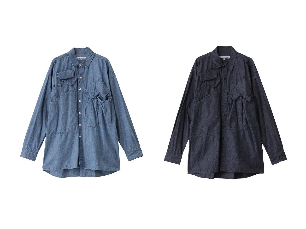 【KATHARINE HAMNETT LONDON/キャサリンハムネット】の【UNISEX】マルチポケットデニムシャツ 【トップス、カットソー】 おすすめ人気トレンドファッション通販アイテム インテリア・キッズ・メンズ・レディースファッション・服の通販 founy(ファニー) 　ファッション　Fashion　レディースファッション　WOMEN　トップス・カットソー　Tops/Tshirt　シャツ/ブラウス　Shirts/Blouses　2025年　2025　2025春夏・S/S　Ss,Spring/Summer,2025　ユニセックス　Unisex　スリーブ　Sleeve　デニム　Denim　ポケット　Pocket　ロング　Long　夏　Summer　定番　Standard　春　Spring　S/S・春夏　Ss・Spring/Summer　羽織　Haori　ブルー系　Blue　|ID:crp329100000211762