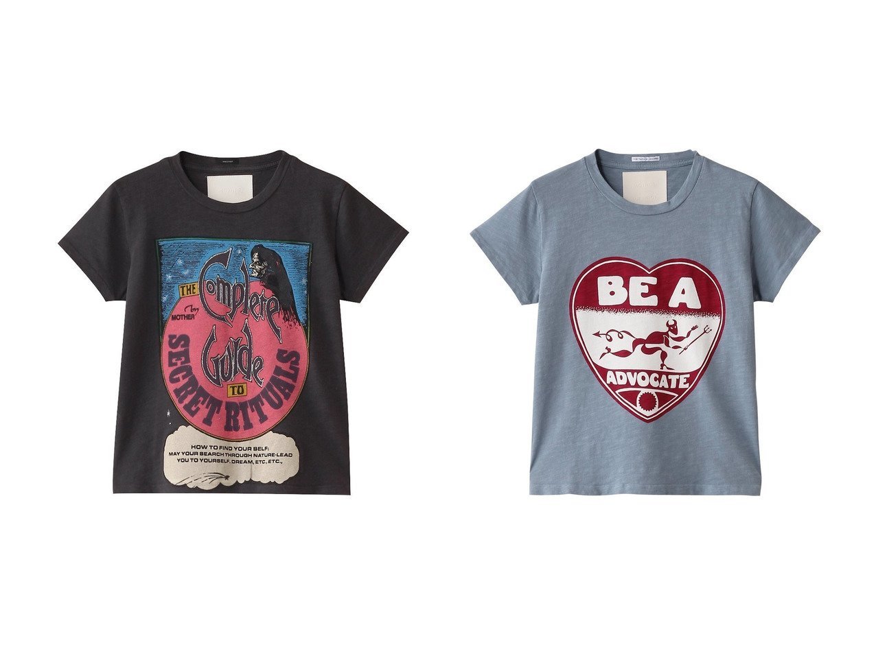 【MOTHER/マザー】の【SUPERIOR】BE A DEVILS ADVOCATE プリントTシャツ(SRI)&【SUPERIOR】SECRET RITUALS プリントTシャツ(BDV) 【トップス、カットソー】 おすすめ人気トレンドファッション通販アイテム インテリア・キッズ・メンズ・レディースファッション・服の通販 founy(ファニー) 　ファッション　Fashion　レディースファッション　WOMEN　トップス・カットソー　Tops/Tshirt　シャツ/ブラウス　Shirts/Blouses　ロング / Tシャツ　T-Shirts　カットソー　Cut and Sewn　2025年　2025　2025春夏・S/S　Ss,Spring/Summer,2025　コンパクト　Compact　ショート　Short　スリーブ　Sleeve　プリント　Print　夏　Summer　定番　Standard　春　Spring　S/S・春夏　Ss・Spring/Summer　ブラック系　Black　ブルー系　Blue　|ID:crp329100000211769