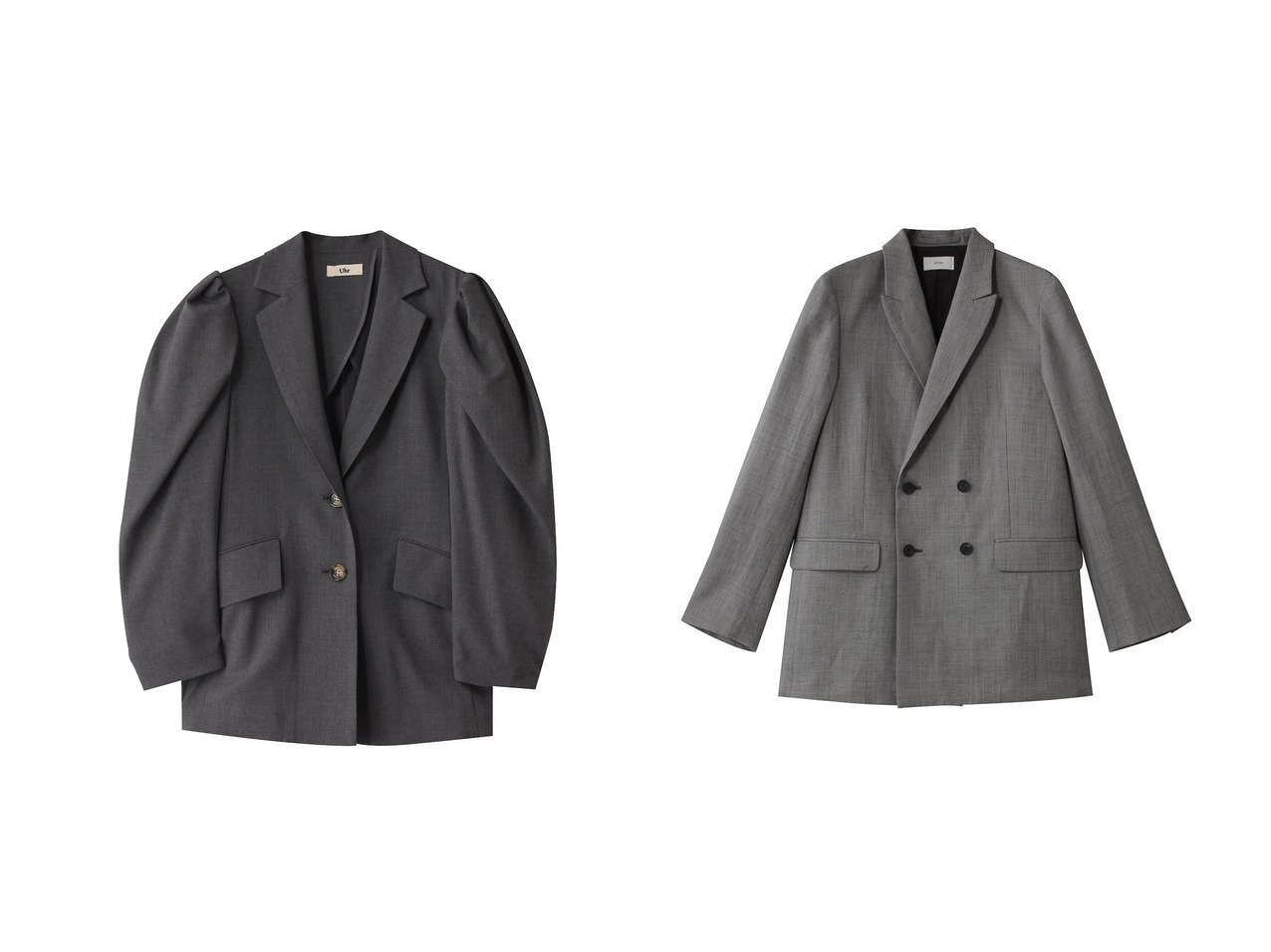 【Uhr/ウーア】のギャザーショルダー ジャケット&【ATON/エイトン】のWOOL LINEN SHARKSKIN ダブル ブレスト ジャケット 【コート、ジャケット】 おすすめ人気トレンドファッション通販アイテム インテリア・キッズ・メンズ・レディースファッション・服の通販 founy(ファニー) 　ファッション　Fashion　レディースファッション　WOMEN　アウター　Coat Outerwear　ジャケット　Jackets　2025年　2025　2025春夏・S/S　Ss,Spring/Summer,2025　オケージョン　Occasion　ギャザー　Gather　ショルダー　Shoulder　シンプル　Simple　ジャケット　Jacket　スタイリッシュ　Stylish　ファブリック　Fabric　夏　Summer　春　Spring　S/S・春夏　Ss・Spring/Summer　グレー系　Gray　|ID:crp329100000211863