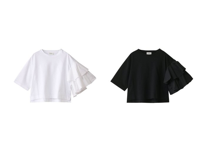 【ADAWAS/アダワス】のMILANO RIB ジャージー アシンメトリック スリーブTシャツ 【ECで人気ランキング上位のおすすめ!レディースファッション通販 / Popular clothes】  おすすめ人気トレンドファッション通販アイテム 人気、トレンドファッション・服の通販 founy(ファニー) 　ファッション　Fashion　レディースファッション　WOMEN　トップス・カットソー　Tops/Tshirt　シャツ/ブラウス　Shirts/Blouses　ロング / Tシャツ　T-Shirts　カットソー　Cut and Sewn　2025年　2025　2025春夏・S/S　Ss,Spring/Summer,2025　アシンメトリー　Asymmetry　ショート　Short　ジャージー　Jersey　スリーブ　Sleeve　ネックレス　Necklace　フリル　Frills　夏　Summer　春　Spring　S/S・春夏　Ss・Spring/Summer　|ID:crp329100000212302