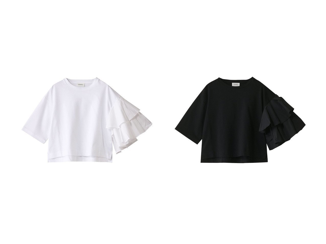 【ADAWAS/アダワス】のMILANO RIB ジャージー アシンメトリック スリーブTシャツ 【ECで人気ランキング上位のおすすめ!レディースファッション通販 / Popular clothes】  おすすめ人気トレンドファッション通販アイテム インテリア・キッズ・メンズ・レディースファッション・服の通販 founy(ファニー) 　ファッション　Fashion　レディースファッション　WOMEN　トップス・カットソー　Tops/Tshirt　シャツ/ブラウス　Shirts/Blouses　ロング / Tシャツ　T-Shirts　カットソー　Cut and Sewn　2025年　2025　2025春夏・S/S　Ss,Spring/Summer,2025　アシンメトリー　Asymmetry　ショート　Short　ジャージー　Jersey　スリーブ　Sleeve　ネックレス　Necklace　フリル　Frills　夏　Summer　春　Spring　S/S・春夏　Ss・Spring/Summer　ブラック系　Black　|ID:crp329100000212302