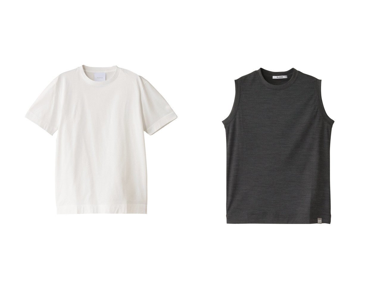 【SLOANE/スローン】の【UNISEX】2コットン天竺 UV Tシャツ&ウール×ポリエステル ノースリーブ 【トップス、カットソー】 おすすめ人気トレンドファッション通販アイテム インテリア・キッズ・メンズ・レディースファッション・服の通販 founy(ファニー) 　ファッション　Fashion　レディースファッション　WOMEN　トップス・カットソー　Tops/Tshirt　キャミソール / ノースリーブ　No Sleeves　シャツ/ブラウス　Shirts/Blouses　ロング / Tシャツ　T-Shirts　カットソー　Cut and Sewn　2025年　2025　2025春夏・S/S　Ss,Spring/Summer,2025　キャミソール　Camisole　コンパクト　Compact　シンプル　Simple　タンク　Tank　ノースリーブ　No Sleeve　夏　Summer　定番　Standard　春　Spring　S/S・春夏　Ss・Spring/Summer　グレー系　Gray　ブラック系　Black　|ID:crp329100000212383