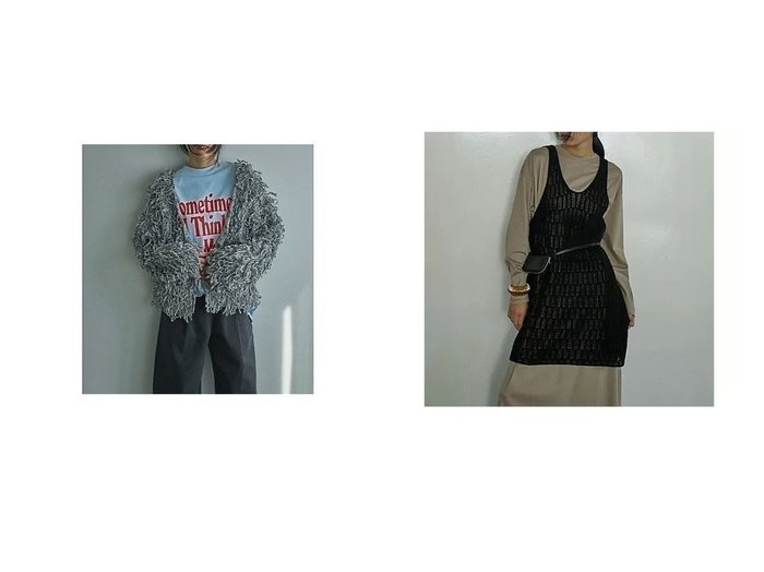 【marjour/マージュール】のOPENWORK KNIT TUNIC&MIX LOOP KNIT CARDIGAN 【トップス、カットソー】 おすすめ人気トレンドファッション通販アイテム 人気、トレンドファッション・服の通販 founy(ファニー) 　ファッション　Fashion　レディースファッション　WOMEN　トップス・カットソー　Tops/Tshirt　ニット　Knit Tops　カーディガン　Cardigans　カーディガン　Cardigan　ストレッチ　Stretch　プリント　Print　プレーン　Plane　ボトム　Bottom　ミックス　Mix　ループ　Loop　インナー　Inner　シンプル　Simple　スタイリッシュ　Stylish　チュニック　Tunic　冬　Winter　夏　Summer　春　Spring　S/S・春夏　Ss・Spring/Summer　透かし　Watermark　|ID:crp329100000212400