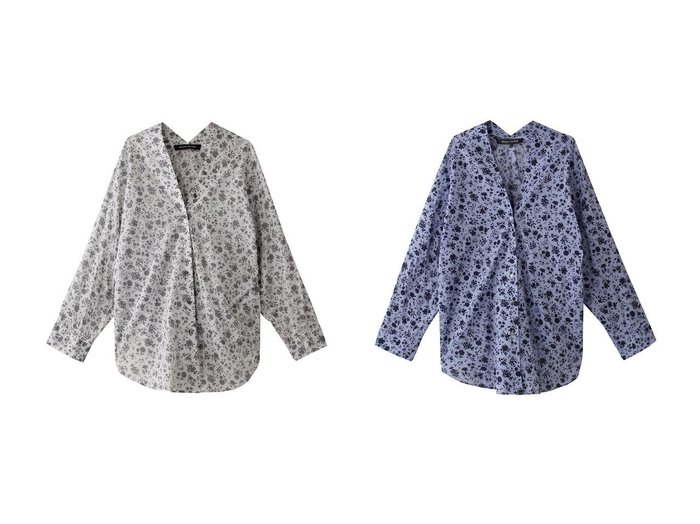 【mizuiro ind/ミズイロ インド】のsmall flower print V neck shirt シャツ 【トップス、カットソー】 おすすめ人気トレンドファッション通販アイテム 人気、トレンドファッション・服の通販 founy(ファニー) 　ファッション　Fashion　レディースファッション　WOMEN　トップス・カットソー　Tops/Tshirt　シャツ/ブラウス　Shirts/Blouses　アシンメトリー　Asymmetry　シアー　Sheer　スリーブ　Sleeve　ドレープ　Drape　フラワー　Flower　ロング　Long　夏　Summer　NEW・新作・新着・新入荷　New Arrivals　春　Spring　S/S・春夏　Ss・Spring/Summer　|ID:crp329100000212569