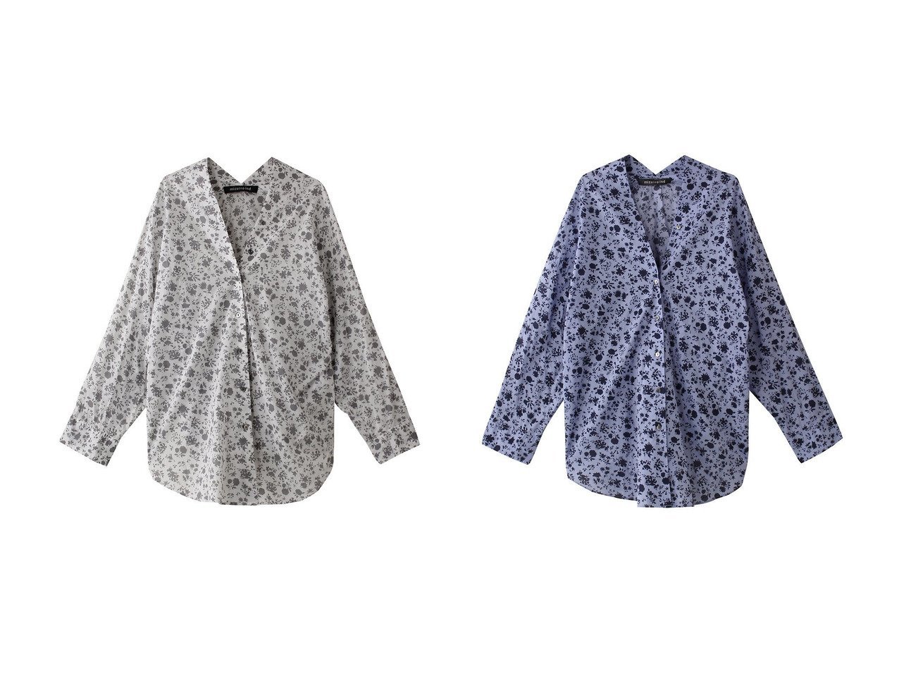 【mizuiro ind/ミズイロ インド】のsmall flower print V neck shirt シャツ 【トップス、カットソー】 おすすめ人気トレンドファッション通販アイテム インテリア・キッズ・メンズ・レディースファッション・服の通販 founy(ファニー) 　ファッション　Fashion　レディースファッション　WOMEN　トップス・カットソー　Tops/Tshirt　シャツ/ブラウス　Shirts/Blouses　アシンメトリー　Asymmetry　シアー　Sheer　スリーブ　Sleeve　ドレープ　Drape　フラワー　Flower　ロング　Long　夏　Summer　NEW・新作・新着・新入荷　New Arrivals　春　Spring　S/S・春夏　Ss・Spring/Summer　ブルー系　Blue　グレー系　Gray　|ID:crp329100000212569