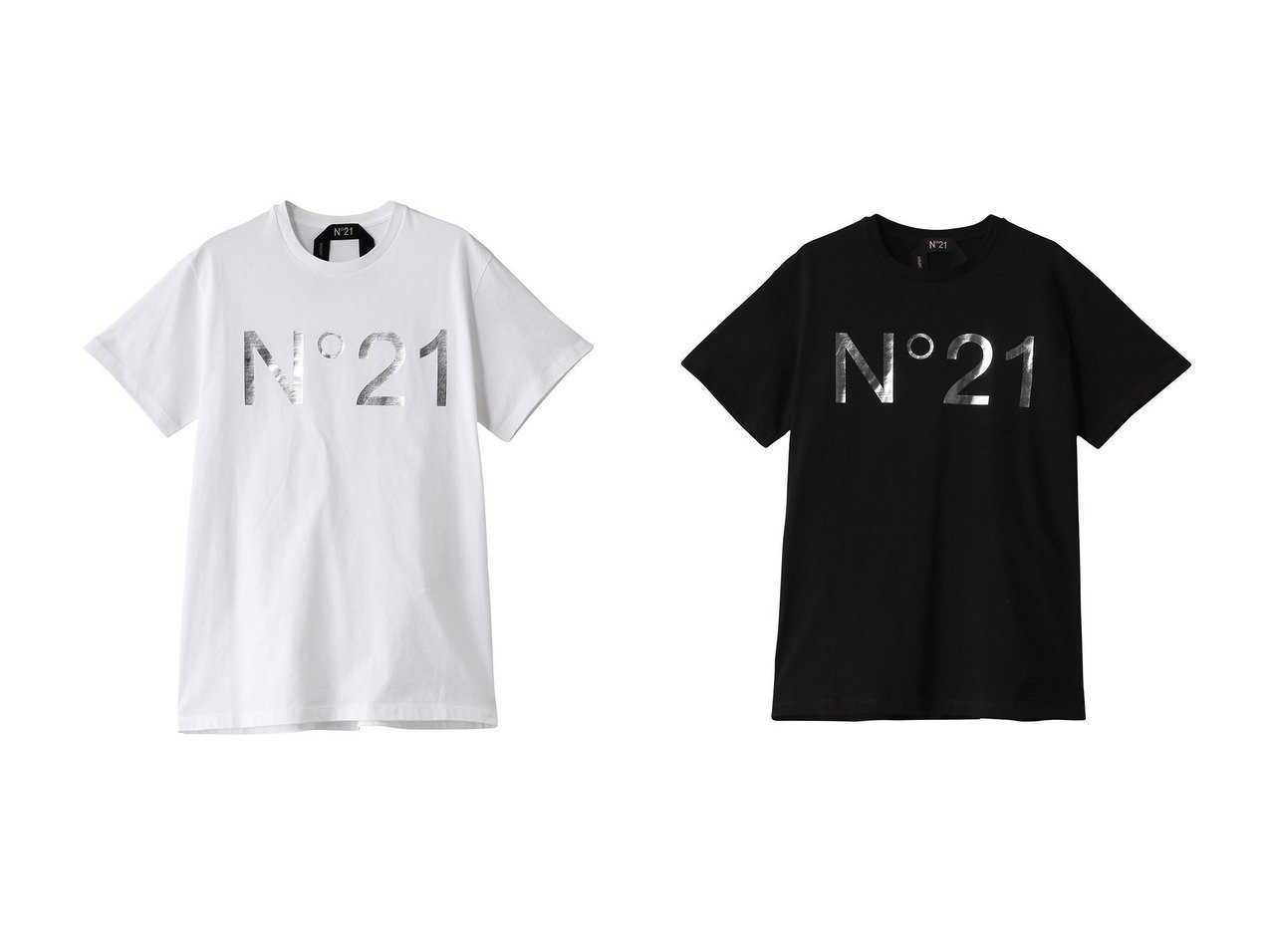 【N°21/ヌメロ ヴェントゥーノ】の【UNISEX】シルバーロゴTシャツ 【トップス、カットソー】 おすすめ人気トレンドファッション通販アイテム インテリア・キッズ・メンズ・レディースファッション・服の通販 founy(ファニー) 　ファッション　Fashion　レディースファッション　WOMEN　トップス・カットソー　Tops/Tshirt　シャツ/ブラウス　Shirts/Blouses　ロング / Tシャツ　T-Shirts　カットソー　Cut and Sewn　ユニセックス　Unisex　ショート　Short　シルバー　Silver　スタイリッシュ　Stylish　スリーブ　Sleeve　ハーフ　Half　フロント　Front　ベーシック　Basic　NEW・新作・新着・新入荷　New Arrivals　ホワイト系　White　ブラック系　Black　|ID:crp329100000212570