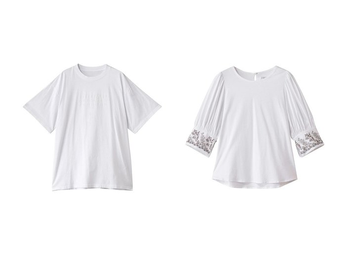 【LOKITHO/ロキト】のエンブロイダリー カフ UネックTシャツ&【MM6 Maison Martin Margiela/エムエム6 メゾン マルタン マルジェラ】のナンバリング ロゴ プリント Tシャツ 【トップス、カットソー】 おすすめ人気トレンドファッション通販アイテム 人気、トレンドファッション・服の通販 founy(ファニー) 　ファッション　Fashion　レディースファッション　WOMEN　トップス・カットソー　Tops/Tshirt　シャツ/ブラウス　Shirts/Blouses　ロング / Tシャツ　T-Shirts　カットソー　Cut and Sewn　ショート　Short　シンプル　Simple　スリーブ　Sleeve　ビッグ　Big　フロント　Front　プリント　Print　モノトーン　Monotone　NEW・新作・新着・新入荷　New Arrivals　|ID:crp329100000212666