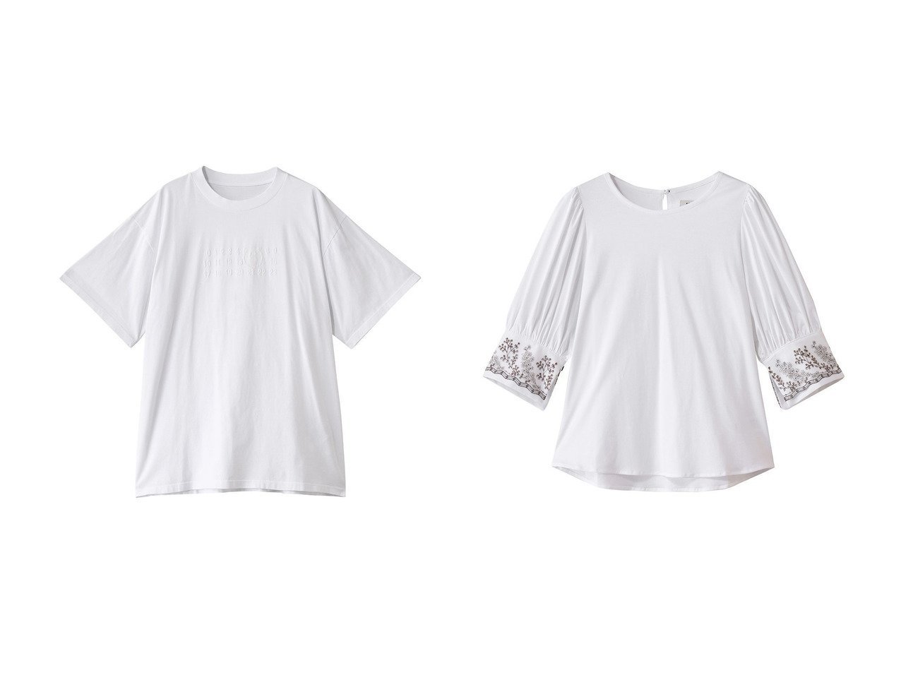 【LOKITHO/ロキト】のエンブロイダリー カフ UネックTシャツ&【MM6 Maison Martin Margiela/エムエム6 メゾン マルタン マルジェラ】のナンバリング ロゴ プリント Tシャツ 【トップス、カットソー】 おすすめ人気トレンドファッション通販アイテム インテリア・キッズ・メンズ・レディースファッション・服の通販 founy(ファニー) 　ファッション　Fashion　レディースファッション　WOMEN　トップス・カットソー　Tops/Tshirt　シャツ/ブラウス　Shirts/Blouses　ロング / Tシャツ　T-Shirts　カットソー　Cut and Sewn　ショート　Short　シンプル　Simple　スリーブ　Sleeve　ビッグ　Big　フロント　Front　プリント　Print　モノトーン　Monotone　NEW・新作・新着・新入荷　New Arrivals　ホワイト系　White　ブラック系　Black　|ID:crp329100000212666