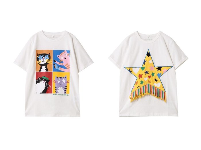 【STELLA McCARTNEY / KIDS/ステラ マッカートニー】の【KIDS】カラフル スターフリンジTシャツ&【KIDS】キャット プリント Tシャツ 【KIDS キッズファッション通販】 おすすめ人気トレンドファッション通販アイテム 人気、トレンドファッション・服の通販 founy(ファニー) 　ファッション　Fashion　キッズファッション　KIDS　トップス・カットソー　Tops/Tees/Kids　カラフル　Colorful　バランス　Balance　プリント　Print　ロング　Long　NEW・新作・新着・新入荷　New Arrivals　|ID:crp329100000212917