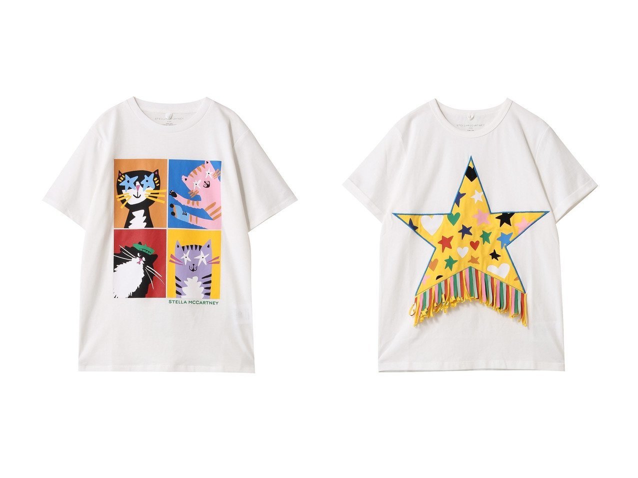 【STELLA McCARTNEY / KIDS/ステラ マッカートニー】の【KIDS】カラフル スターフリンジTシャツ&【KIDS】キャット プリント Tシャツ 【KIDS キッズファッション通販】 おすすめ人気トレンドファッション通販アイテム インテリア・キッズ・メンズ・レディースファッション・服の通販 founy(ファニー) 　ファッション　Fashion　キッズファッション　KIDS　トップス・カットソー　Tops/Tees/Kids　カラフル　Colorful　バランス　Balance　プリント　Print　ロング　Long　NEW・新作・新着・新入荷　New Arrivals　イエロー系　Yellow　|ID:crp329100000212917