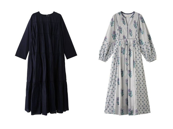 【NE QUITTEZ PAS/ヌキテパ】のCOTTON JACQUARD LILY プリント シャーリングワンピース&COTTON VOILE ティアード マキシドレス 【ワンピース、ドレス】 おすすめ人気トレンドファッション通販アイテム 人気、トレンドファッション・服の通販 founy(ファニー) 　ファッション　Fashion　レディースファッション　WOMEN　ワンピース　Dress　ドレス　Party Dresses　チュニック　Tunic　サンダル　Sandals　シューズ　Shoes　チュニック　Tunic　ティアード　Tiered　ドレス　Dress　フェミニン　Feminine　フラット　Flat　マキシ　Maxi　レース　Race　ロング　Long　NEW・新作・新着・新入荷　New Arrivals　|ID:crp329100000212992