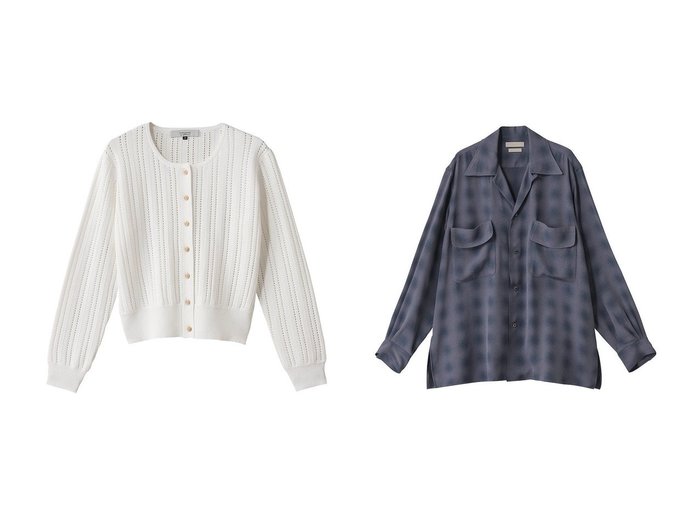 【CORCOVADO/コルコバード】のレースニットカーディガン&【YOKE/ヨーク】の【UNISEX】BLURRED OMBRE PLAID オープンカラーシャツ 【トップス、カットソー】 おすすめ人気トレンドファッション通販アイテム 人気、トレンドファッション・服の通販 founy(ファニー) 　ファッション　Fashion　レディースファッション　WOMEN　トップス・カットソー　Tops/Tshirt　ニット　Knit Tops　カーディガン　Cardigans　シャツ/ブラウス　Shirts/Blouses　カーディガン　Cardigan　コンパクト　Compact　ドレス　Dress　ビジネス 仕事 通勤　Business　レース　Race　夏　Summer　NEW・新作・新着・新入荷　New Arrivals　春　Spring　S/S・春夏　Ss・Spring/Summer　羽織　Haori　ユニセックス　Unisex　おすすめ　Recommend　ジャカード　Jacquard　スリット　Slit　スリーブ　Sleeve　フラップ　Flap　ポケット　Pocket　ロング　Long　定番　Standard　|ID:crp329100000213028