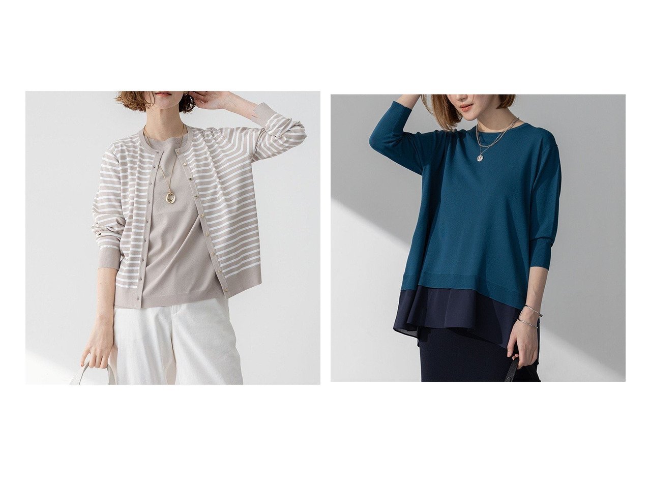 【NIJYUSANKU/23区】の【/洗える】レーヨンポリエステルストレッチ カーディガン&【/洗える】レーヨンポリエステルストレッチ シャツコンビ ニット おすすめ人気トレンドファッション通販アイテム インテリア・キッズ・メンズ・レディースファッション・服の通販 founy(ファニー) 　ファッション　Fashion　レディースファッション　WOMEN　トップス・カットソー　Tops/Tshirt　ニット　Knit Tops　シャツ/ブラウス　Shirts/Blouses　カーディガン　Cardigans　春　Spring　洗える　Washable　秋　Autumn/Fall　コンビ　Combination　ストレッチ　Stretch　セーター　Sweater　ドッキング　Docking　定番　Standard　人気　Popularity　S/S・春夏　Ss・Spring/Summer　NEW・新作・新着・新入荷　New Arrivals　夏　Summer　エレガント 上品　Elegant　2025年　2025　2025春夏・S/S　Ss,Spring/Summer,2025　ベージュ系　Beige　グリーン系　Green　ブルー系　Blue　|ID:crp329100000213278