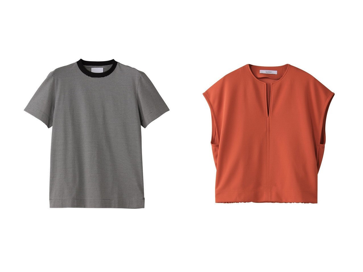 【SLOANE/スローン】の【UNISEX】2コットン天竺 マイクロボーダーTシャツ&【Ujoh/ウジョー】のKeyneck クロップドTシャツ 【トップス、カットソー】 おすすめ人気トレンドファッション通販アイテム インテリア・キッズ・メンズ・レディースファッション・服の通販 founy(ファニー) 　ファッション　Fashion　レディースファッション　WOMEN　トップス・カットソー　Tops/Tshirt　シャツ/ブラウス　Shirts/Blouses　ロング / Tシャツ　T-Shirts　カットソー　Cut and Sewn　ユニセックス　Unisex　インナー　Inner　ショート　Short　ジャケット　Jacket　スリーブ　Sleeve　ボーダー　Border　エレガント 上品　Elegant　定番　Standard　NEW・新作・新着・新入荷　New Arrivals　ギャザー　Gather　クロップド　Cropped　コンパクト　Compact　シンプル　Simple　スリット　Slit　ノースリーブ　No Sleeve　バランス　Balance　ボトム　Bottom　夏　Summer　春　Spring　S/S・春夏　Ss・Spring/Summer　ホワイト系　White　ブラック系　Black　|ID:crp329100000213357