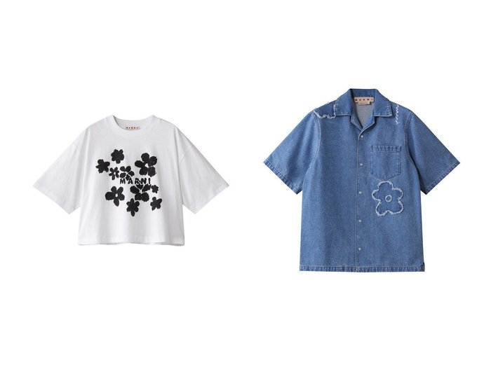 【MARNI/マルニ】のフラワープリントボクシーTシャツ&フラワーパッチ付きデニムショートスリーブシャツ 【トップス、カットソー】 おすすめ人気トレンドファッション通販アイテム インテリア・キッズ・メンズ・レディースファッション・服の通販 founy(ファニー) https://founy.com/ ファッション Fashion レディースファッション WOMEN トップス・カットソー Tops/Tshirt シャツ/ブラウス Shirts/Blouses ロング / Tシャツ T-Shirts カットソー Cut and Sewn 花柄・フラワープリント・モチーフ Flower Patterns おすすめ Recommend ショート Short スリーブ Sleeve トレンド Trend フォルム Form フラワー Flower プリント Print ボトム Bottom NEW・新作・新着・新入荷 New Arrivals デニム Denim ハンド Hand パッチ Patch フェミニン Feminine 羽織 Haori |ID:crp329100000213606