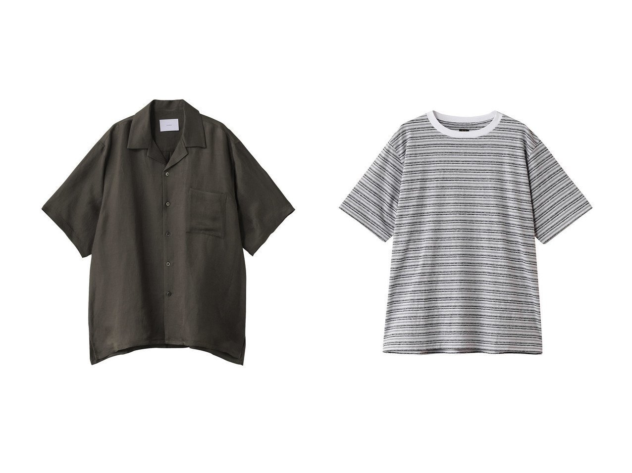 【BATONER / MEN/バトナー】の【MEN】ハンドドローイングボーダーTシャツ&【ssstein / MEN/シュタイン】の【MEN】LI TWILL OVERSIZED OPEN COLLAR SS SH 【MEN　メンズファッション通販】 おすすめ人気トレンドファッション通販アイテム インテリア・キッズ・メンズ・レディースファッション・服の通販 founy(ファニー) 　ファッション　Fashion　メンズファッション　MEN　トップス・カットソー　Tops/Tshirt/Men　シャツ　Shirts　ショート　Short　スリーブ　Sleeve　ツイル　Twill　リネン　Linen　半袖　Short Sleeve　NEW・新作・新着・新入荷　New Arrivals　グリーン系　Green　ブラック系　Black　ホワイト系　White　|ID:crp329100000214414