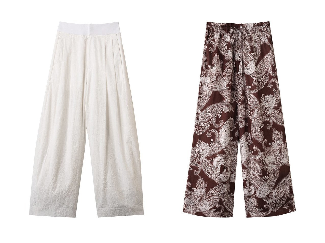 【SACRA/サクラ】のハイカウントコットンタンブルパンツ&オーバーラップペイズリーパンツ 【パンツ】 おすすめ人気トレンドファッション通販アイテム インテリア・キッズ・メンズ・レディースファッション・服の通販 founy(ファニー) 　ファッション　Fashion　レディースファッション　WOMEN　パンツ　Pants　ワイド　Wide　エレガント 上品　Elegant　NEW・新作・新着・新入荷　New Arrivals　おすすめ　Recommend　ペイズリー　Paisley　ボトム　Bottom　リゾート　Resort　無地　Plain Color　ホワイト系　White　ブラック系　Black　ブラウン系　Brown　|ID:crp329100000214666