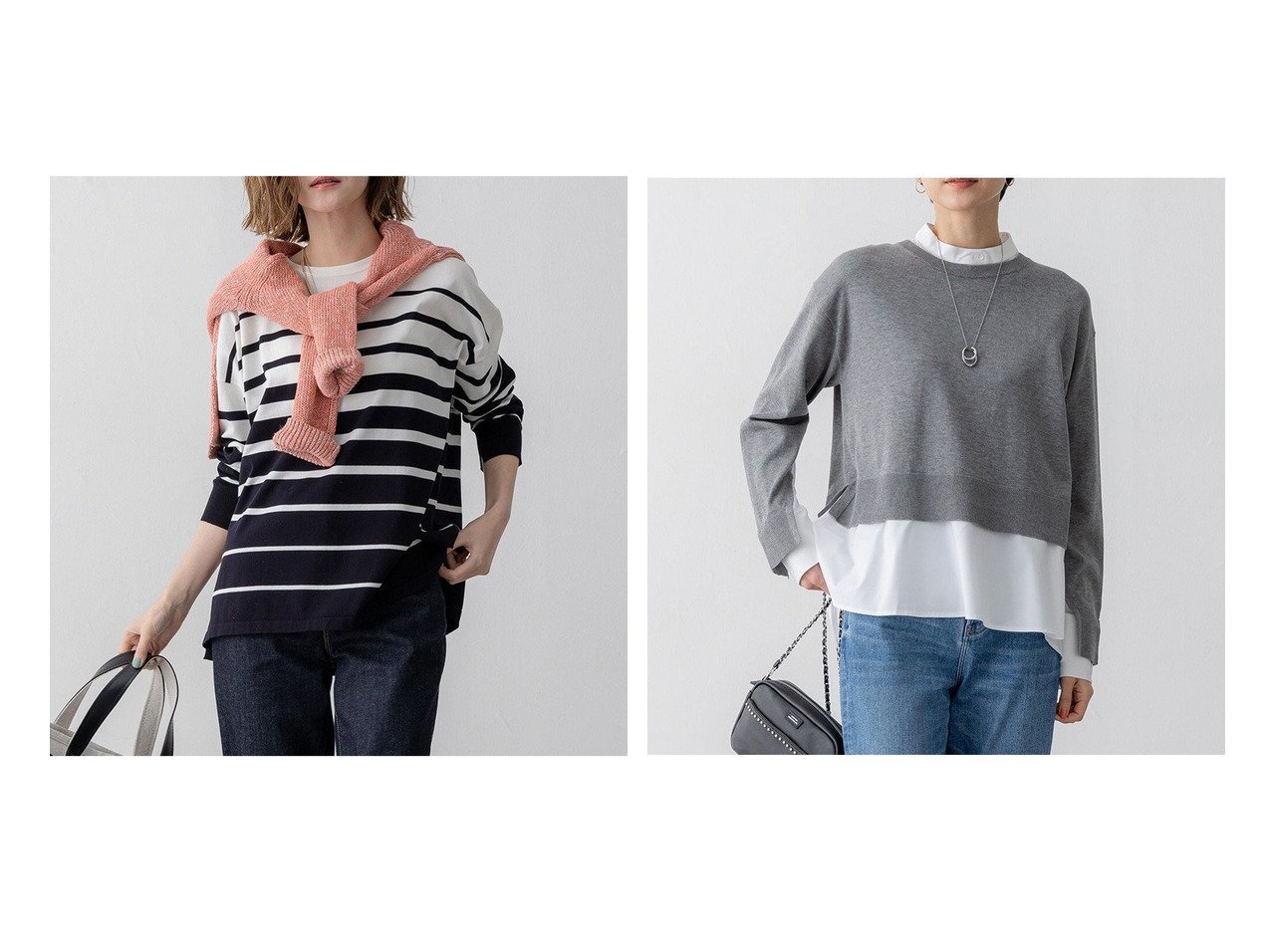 【NIJYUSANKU/23区】の【洗える】プレミアムビオコットン ボーダー ワイド ニット&【洗える】シャツ コンビネーション ニット おすすめ人気トレンドファッション通販アイテム インテリア・キッズ・メンズ・レディースファッション・服の通販 founy(ファニー) 　ファッション　Fashion　レディースファッション　WOMEN　トップス・カットソー　Tops/Tshirt　ニット　Knit Tops　シャツ/ブラウス　Shirts/Blouses　イタリア　Italy　エレガント 上品　Elegant　オーガニック　Organic　春　Spring　洗える　Washable　グラデーション　Gradation　セーター　Sweater　ドレープ　Drape　ベーシック　Basic　ボーダー　Border　ワイド　Wide　S/S・春夏　Ss・Spring/Summer　おすすめ　Recommend　夏　Summer　2025年　2025　2025春夏・S/S　Ss,Spring/Summer,2025　ブラック系　Black　ベージュ系　Beige　ブルー系　Blue　グレー系　Gray　|ID:crp329100000214772